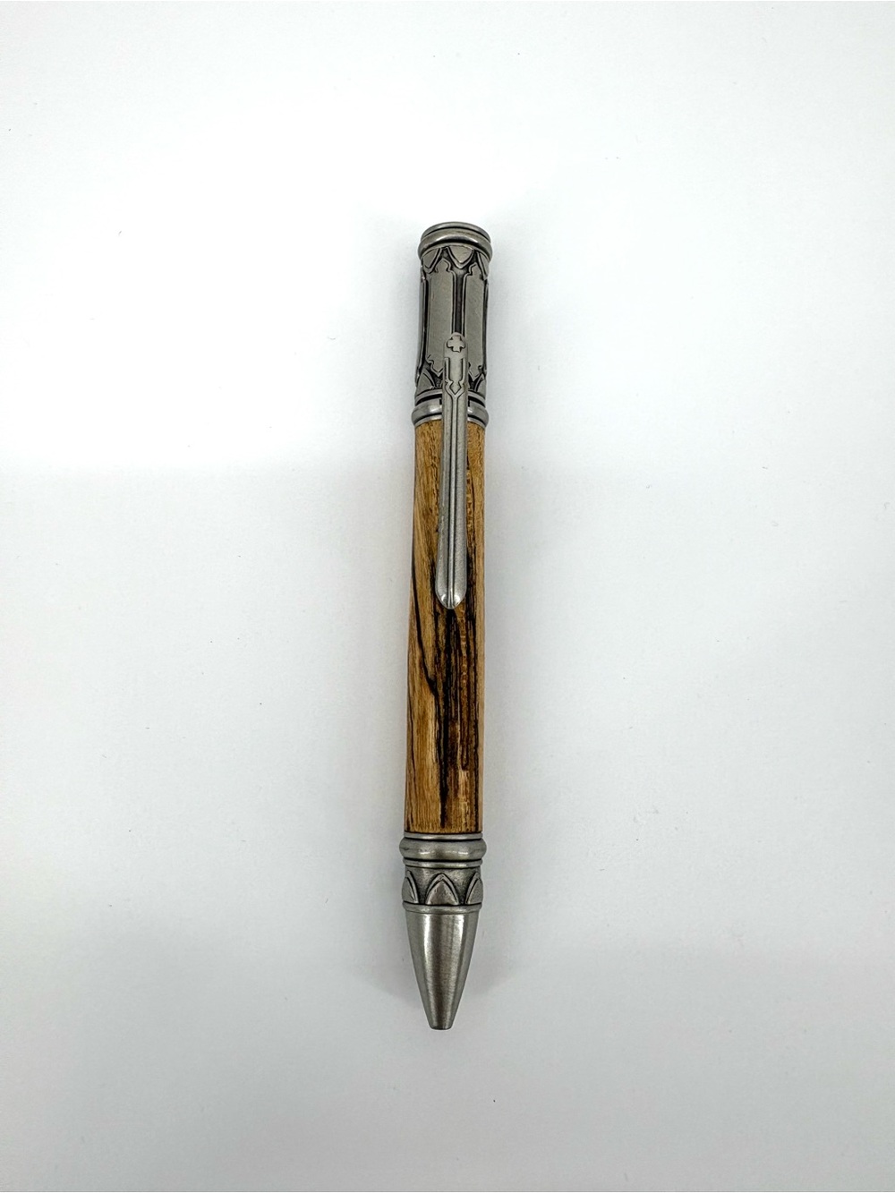 Handmade Gothic Twist Pen Spalted Wood Antique Pewter Astra PSI Woodturning Gift